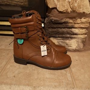 Faux Leather Brown Lace Up and Zip Up Ankle Boots Size 6